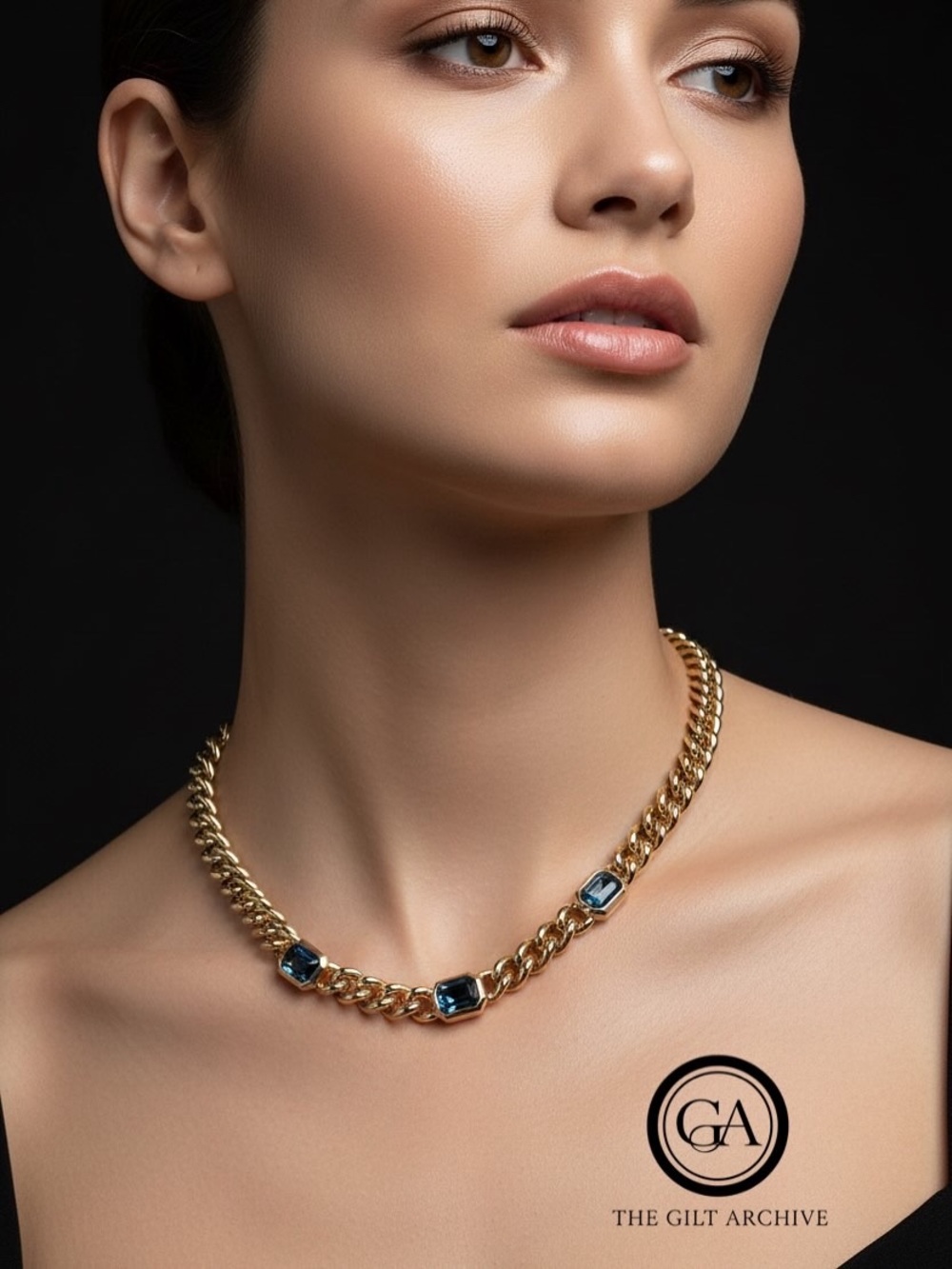 Dior Vintage Gold Plated Cuban Chain with Blue Crystals, 1980’s